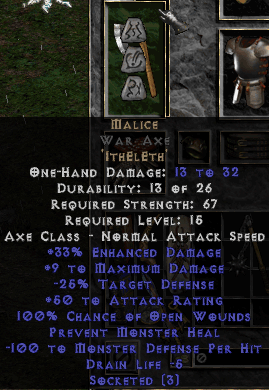 Malice Rune Word in War Axe